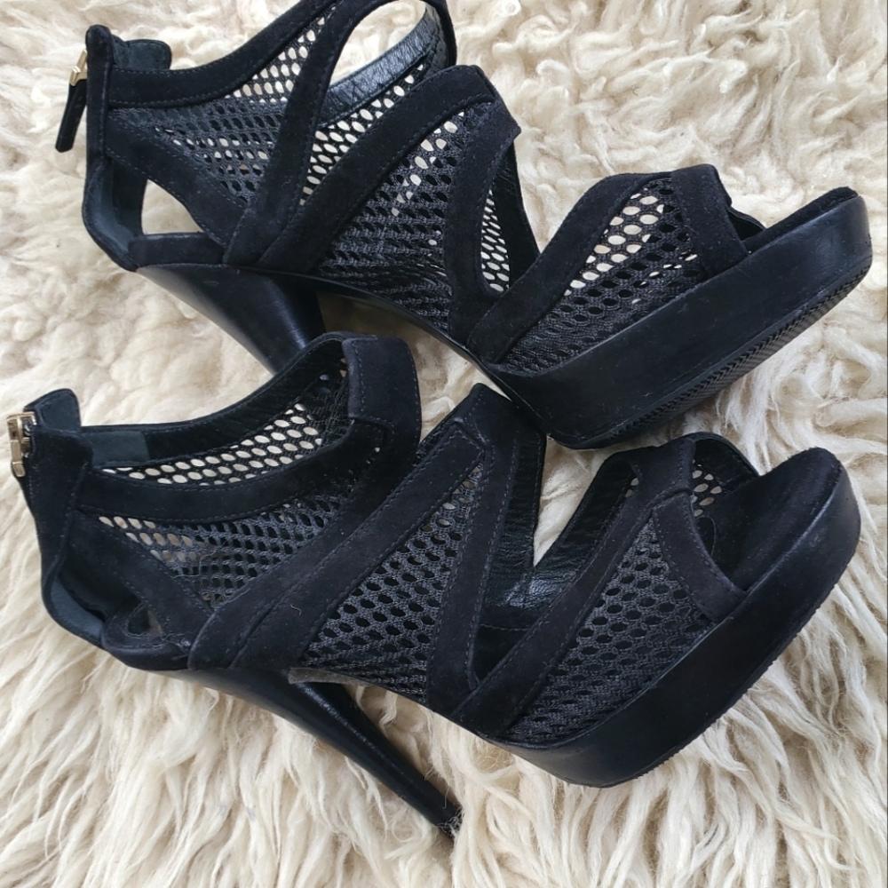 Fendi Boudoir Black Suede & Mesh Plarform Heels Sz 35.5 / 5.5